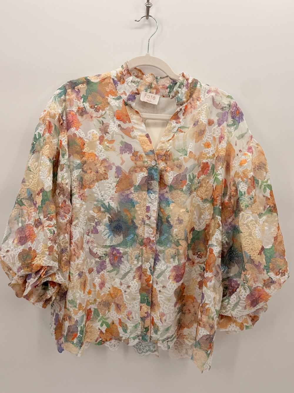 FATE Floral Burnout Sheer Tie Front Blouse Women’s Size Medium